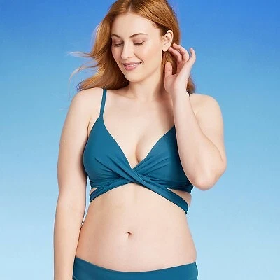 Women's Lightly Lined Twist Wrap Bralette Bikini Top - Shade & Shore Blue 38DD