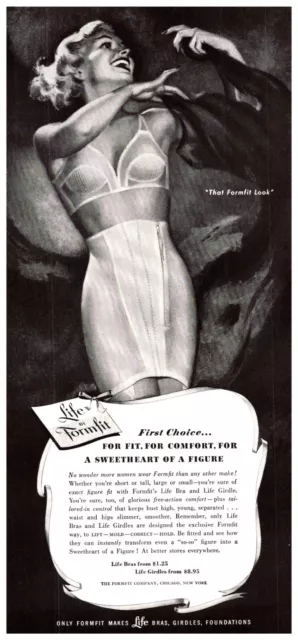 PRINT AD 1951 Life by Formfit Bra Girdle Smiling Woman Dressing BW Art 5x11