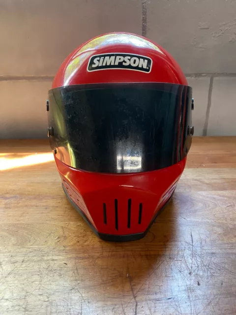 Vintage Simpson Bandit Red Motorcycle Racing Helmet with Smoke Shield