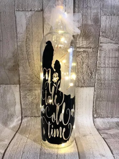 handmade beauty & the beast gift Decorated light up LED glass Bottle personalise