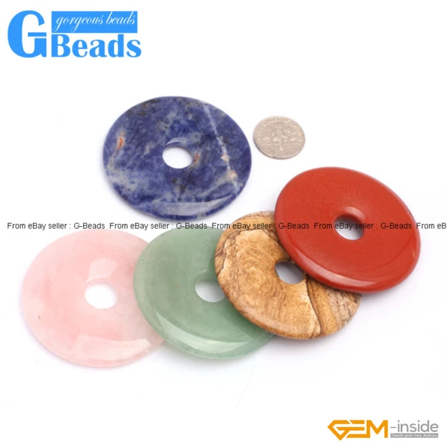 50mm Assorted Stone Donut Beads For Jewelry Making 1 Piece Thickness 5-9mm