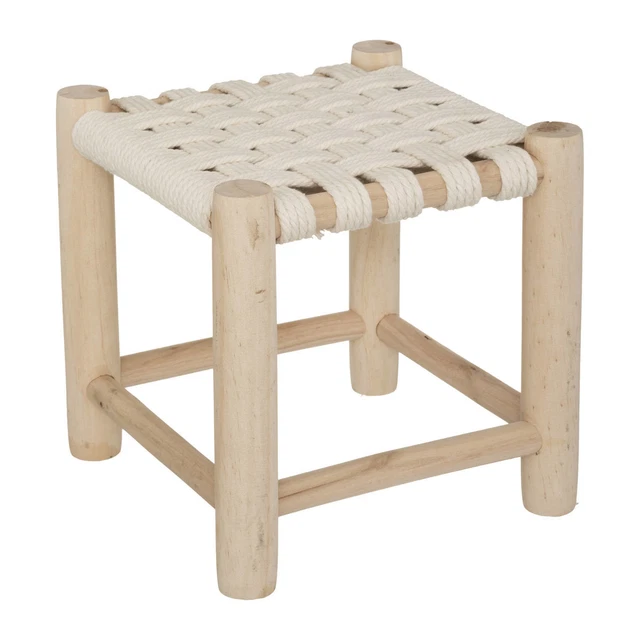 Taburete de Madera Oasis, Con Trenzada Superficie Asiento, 28 CM
