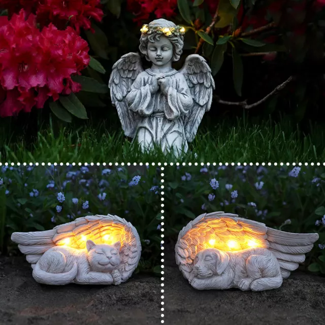Solar LED Light Up Pet Angel Animal Grave Memorial Marker | Outdoor Remembrance