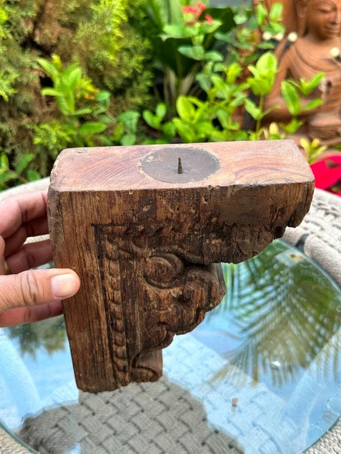 1800 Old Ancient Wooden Hand Carved Wall Hanging Bracket Candle Stand