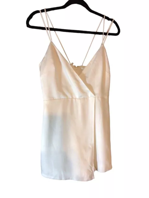 NWT Lovers & Friends White Romper Speghetti Straps Skirt Overlay Satin Size XS