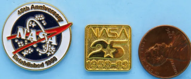 NASA PIN PAIR vtg 25th Anniversary 1958 - 1983 - GOLD TONE / 45th Anniversary 2