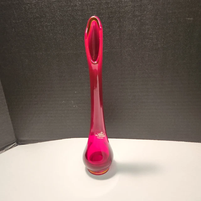 VTG MIDCENTURY VIKING Ruby Red Glass Swung flower Vase 11 Inches 49.