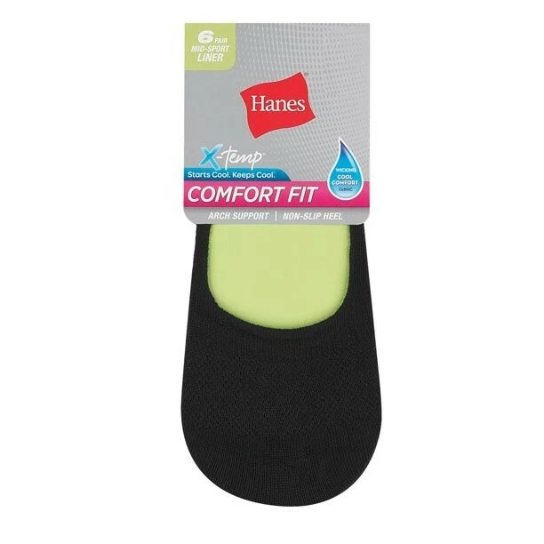 Hanes Women's SIZE 5-9 Comfort Fit Invisible Liner: Mid Sport Extended 6-Pack