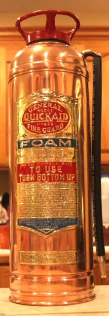 Antique Vintage "GENERAL QUICKAID FIREGUARD" Foam Copper Brass Fire Extinguisher