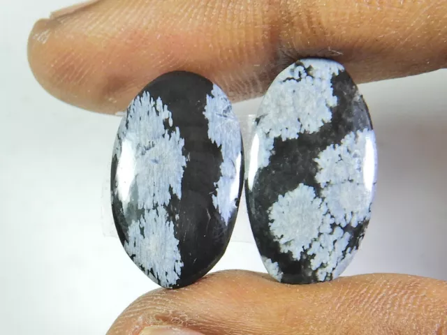 13Cts.Natural Snow Flake Obsidian Matched pair Oval Cabochon Loose Gemstone N107