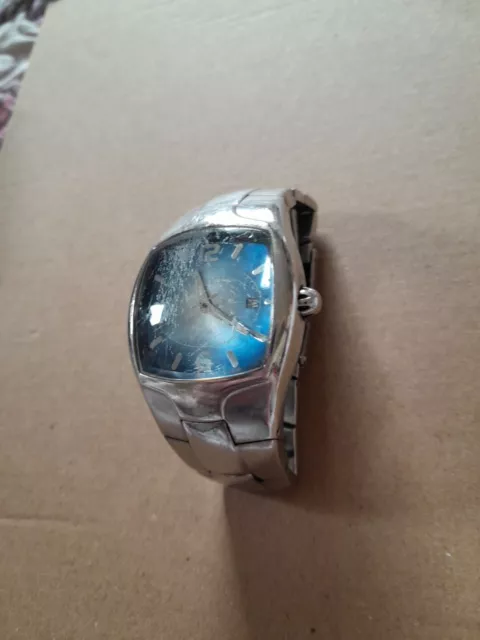 Mens Acurist Chunky Watch, Blue Face Silvertone Bracelet Strap. Sold As Seen