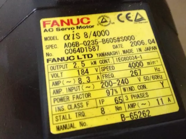 ONE USED Fanuc AC Servo Motor A06B-0235-B605#S000 2.5 kW Input 200-230V