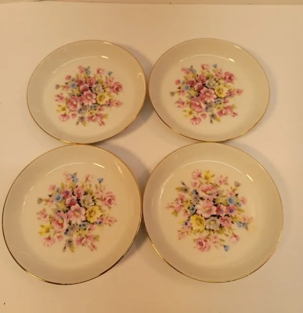 4 Vintage Bareuther Waldsassen Bavaria Small 4 1/2” Floral Plates or Coasters