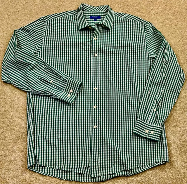 Cole Haan Long Sleeve Button Shirt Mens XXL Green Gingham Plaid