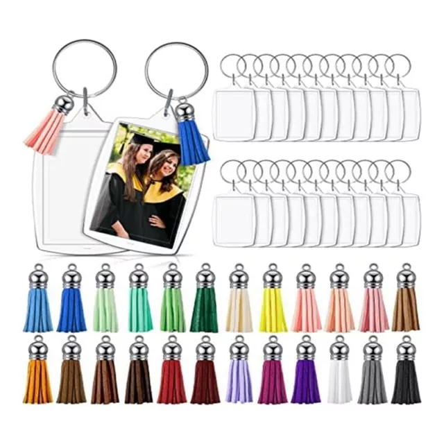 24Pcs Porte-Clés PhotoFrame Acrylique avec Glands 5.6 X 4.0cm F4L34128