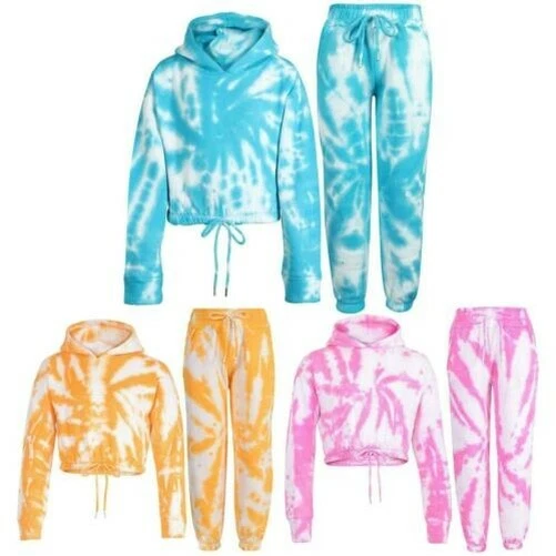 Bambini Cravatta Tintura Tuta Palestra Corto Felpa Pantaloni Corda Set Età 5-13