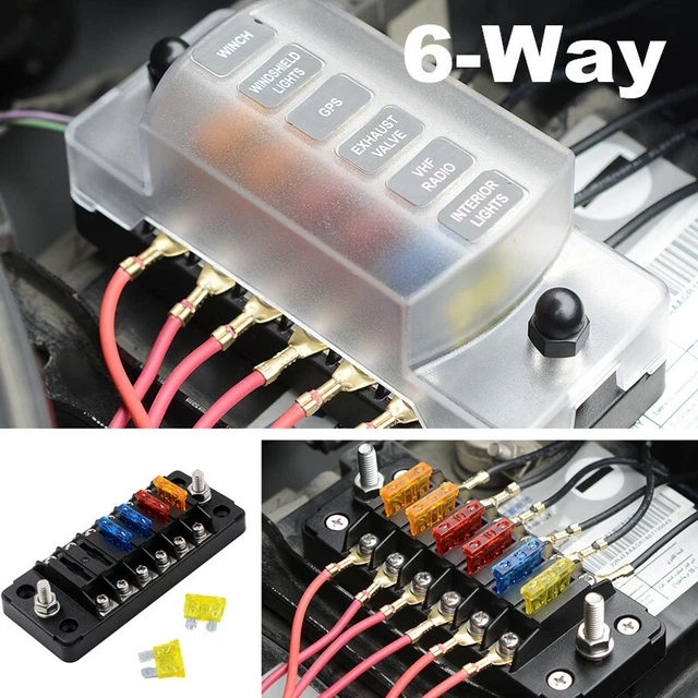 6 Way 12V Universal Standard Blade Fuse Box Holder Kit For Car Boat Marine Trike