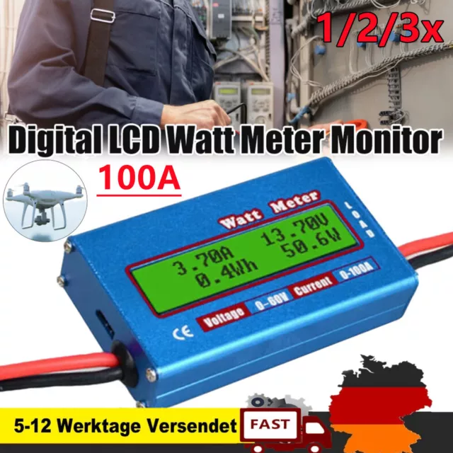 Digital LCD Volt Tester Wattmeter Power Analyzer Leistungsmesser DC RC 60V/100A-