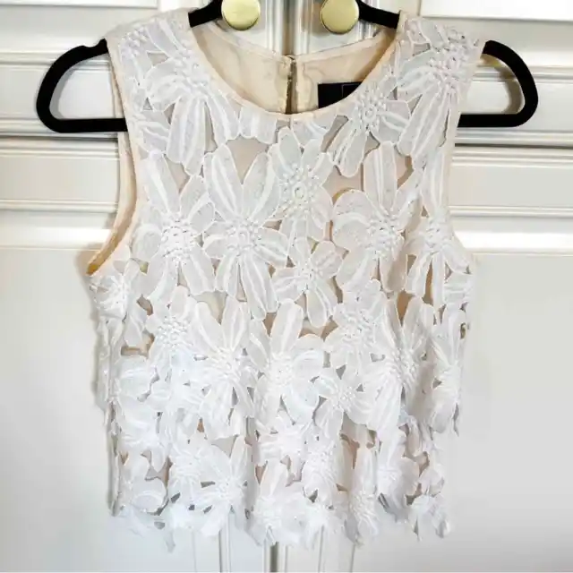 Dolce Vita Womens Floral Lace Overlay Tank Sleeveless Blouse White Cream Size XS