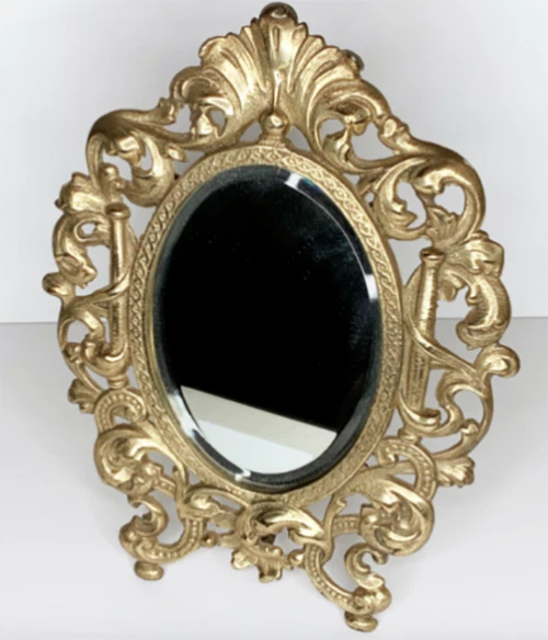 Vintage Ornate Heavy Solid Brass Victorian Stand Mirror Beautiful