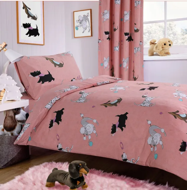 Juego de ropa de cama rica en algodón para niños niños perritos rosa