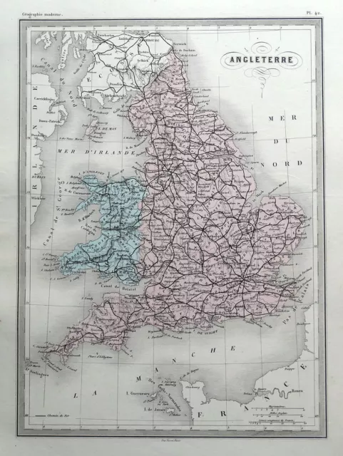 ENGLAND & WALES, Original Malte Brun, hand coloured antique map c1850