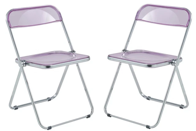 Leisuremod Lawrence Acrylic Set of 2 Folding Chair With Metal Frame LF19PU2