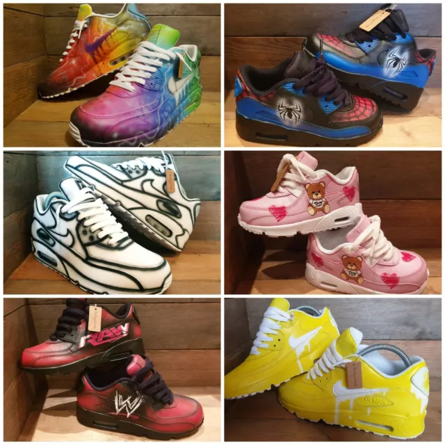 Nike Air Max 90/dipinte personalizzate/blu/rosa bambini/ragazzi/ragazze/scarpe da ginnastica