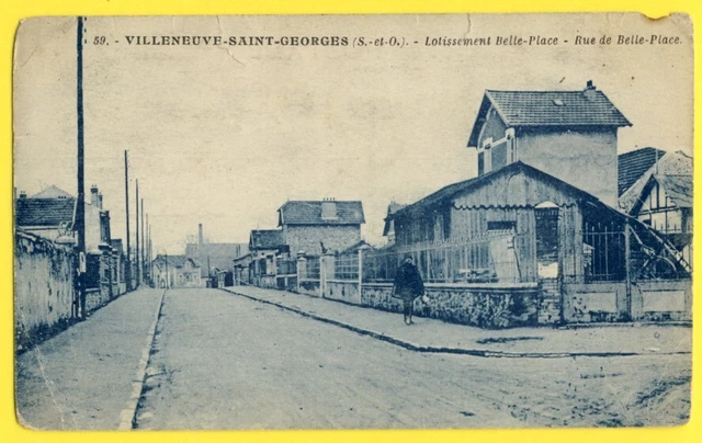 cpa Rare VILLENEUVE SAINT GEORGES (Val de Marne) LOTISSEMENT et Rue BELLE PLACE