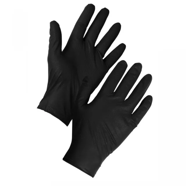 SuperTouch Black Disposable Nitrile Texture Grip Gloves