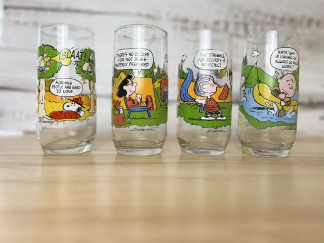 McDonalds Peanuts Camp Snoopy (1960's) Collection 16 oz Glasses Lot of 4 2