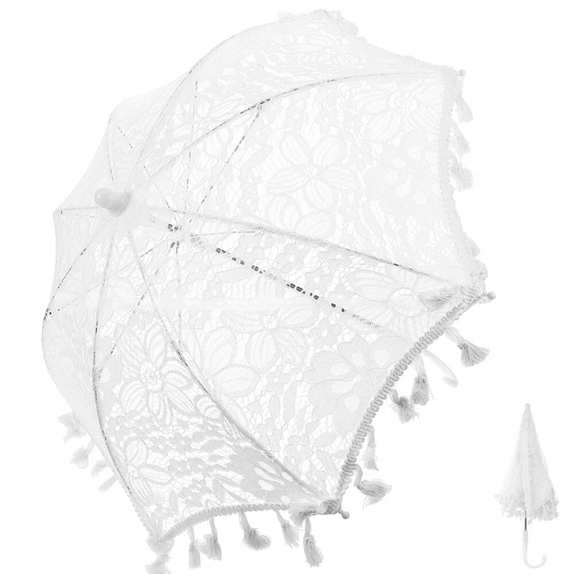 Parapluie Mariage Blanc Dentelle - Parasol Décoratif Dentelle Pour Cérémonie Et Photos
