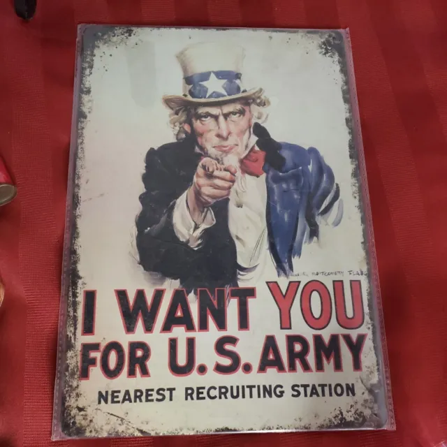 Vintage Uncle Sam "I WANT YOU " Plaque Metal Tin Sign. 8 x 12 " 70s