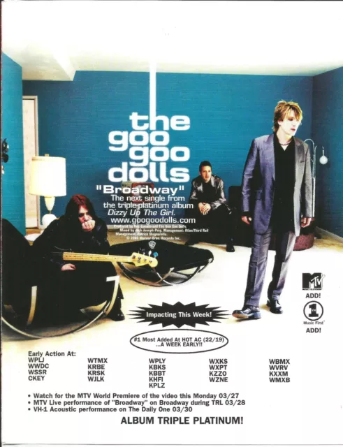 GOO GOO DOLLS Rare VINTAGE Broadway PROMO TRADE AD Poster for Dizzy CD MINT USA