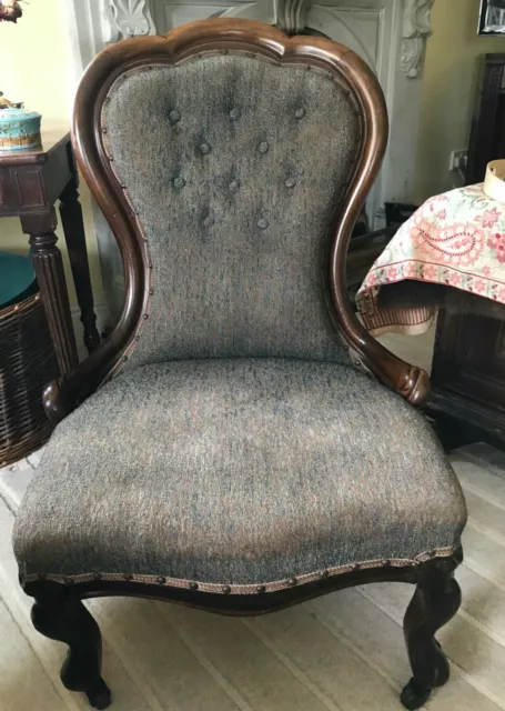 Antique Victorian Mahogany Spadeback Chair, button upholstery and sprung seat