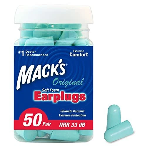 Mack's Original Soft Foam Earplugs, 50 Pair - 33dB Highest NRR, Comfortable E...