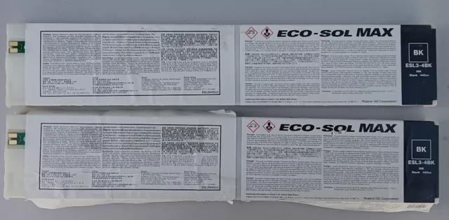 Roland Genuine ECO-SOL Max2 Black Ink ESL3-4BK 440CC  Used Lot (2) 80%