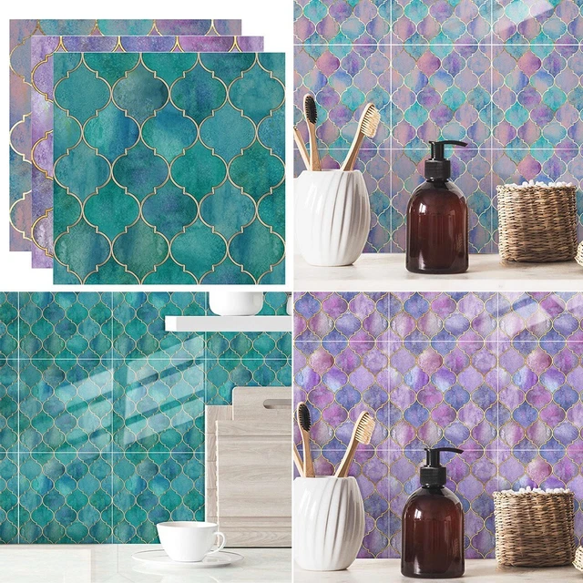 CLISPEED 10 Adesivi Per Piastrelle Mosaico Blu PVC Impermeabili 15x15 Cm - Rimovibili Per Bagno E Cucina