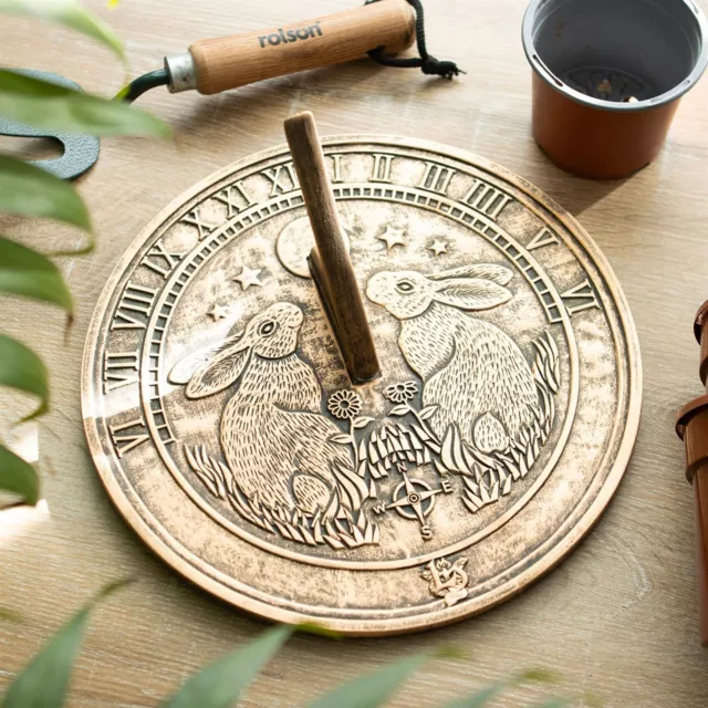 Lisa Parker Moon Gazing Hare Terracotta Sundial Timepiece Garden Ornament Decor 2