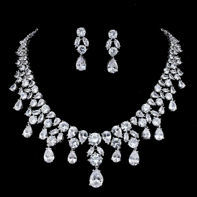 Set Collana Orecchini Zirconi Cubici Tutti La Zirconi Lusso Per Sposa Adulta