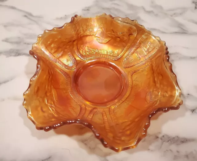 Vintage Fenton Golden Marigold Carnival Glass Sailboats Ruffled Bowl