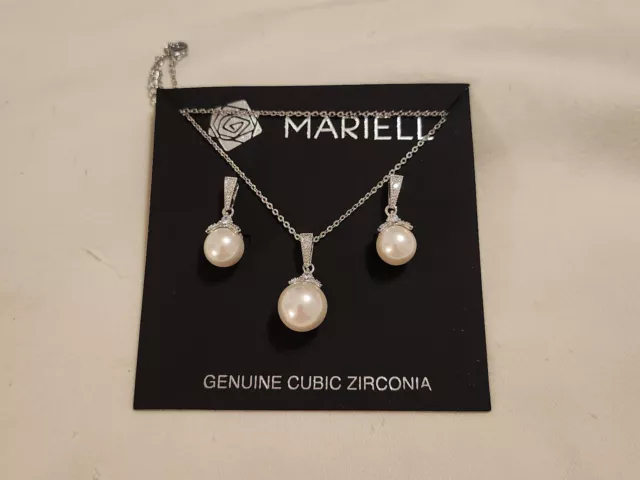 Mariell Genuine Cz And Faux Pearl Earring And Necklace Set