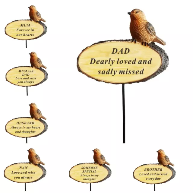 Memorial Robin on Log 3D Bird Stick Stake Pick Plaque Tribute Graveside Ornament