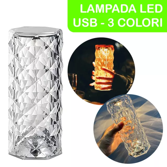 Lampada da Tavolo a LED Effetto Cristallo Ricaricabile Usb Senza Fili per Casa
