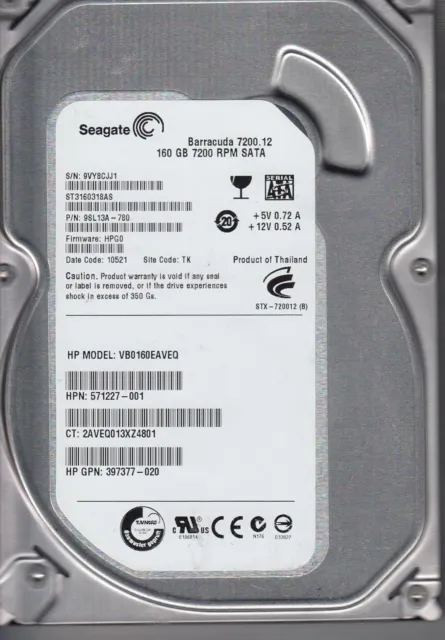 160GB Seagate Barracuda ST3160318AS 3.5" SATA Hard Drive HDD - 9SL13A-780