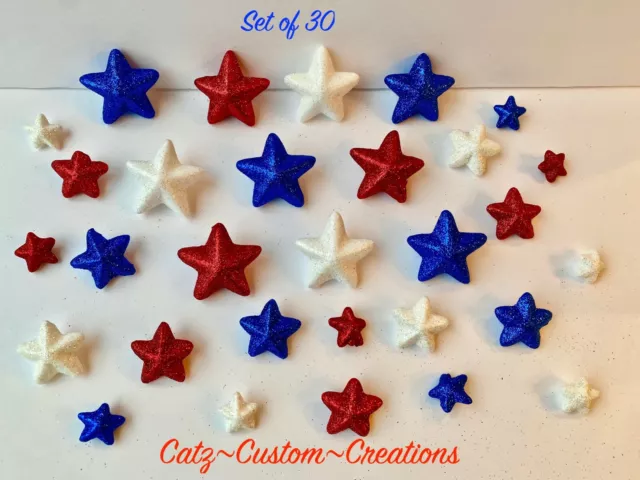 Lot 30 Patriotic 4th July Glitter Stars Decorations Crafts Table Scatter Filler