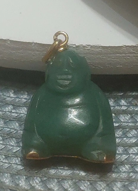 Pendentif Bouddha En Jade Vert Et Or 18 Carats - Sans Emballage D'origine - Pièce Unique Et Spirituelle