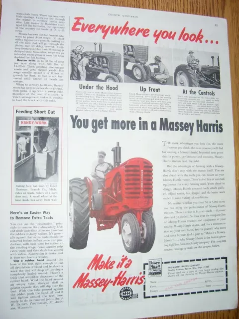 Vintage Massey Harris  Advertising Page - Mh  Tractor  W / Front Weights - 1951