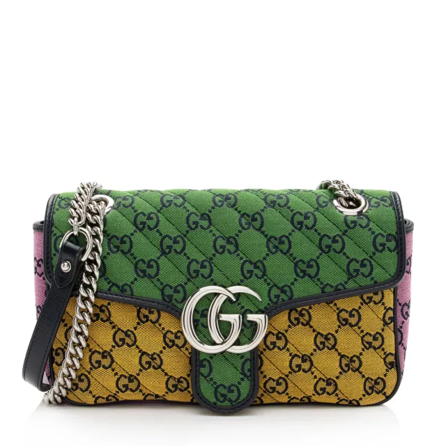 HOT! Gucci GG Marmont Canvas Diagonal Azalea Flap Pink Small Shoulder Bag  443497