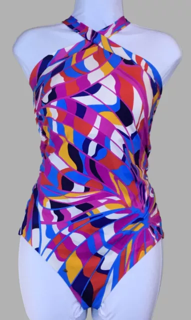 Trina Turk Rio Reversible High Neck 1-pc Halter Style Swimsuit Ladies 12 NWT